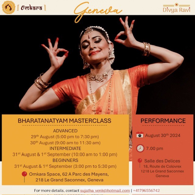 Bharatanatyam Masterclass par Divya Ravi, du 29 août au 01 septembre 2024